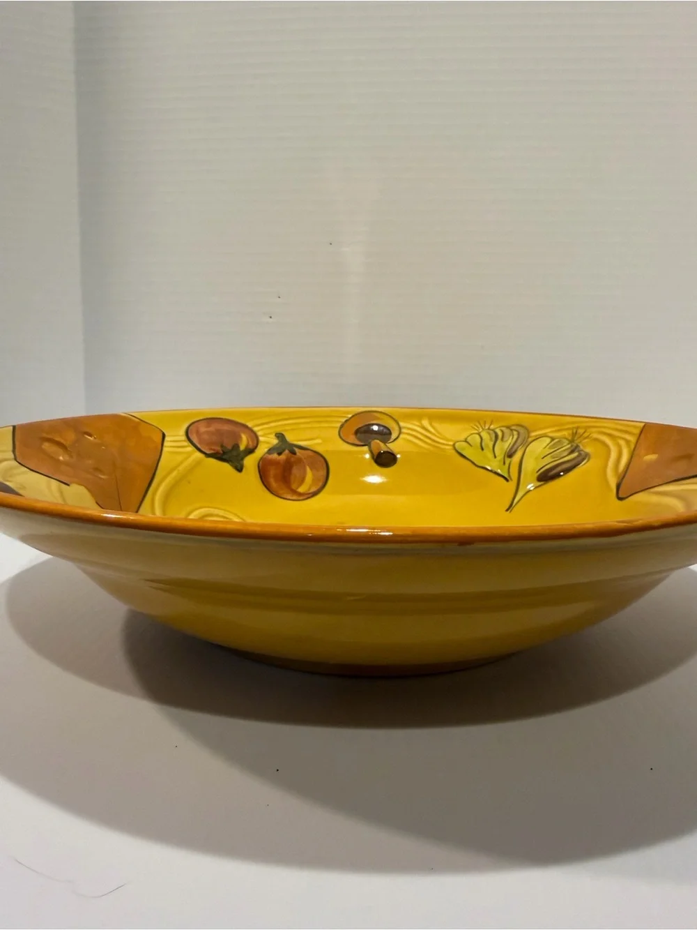 Vintage Los Angeles Pottery Spaghetti Serving Bowl 14” Hand Painted Veggie Pasta